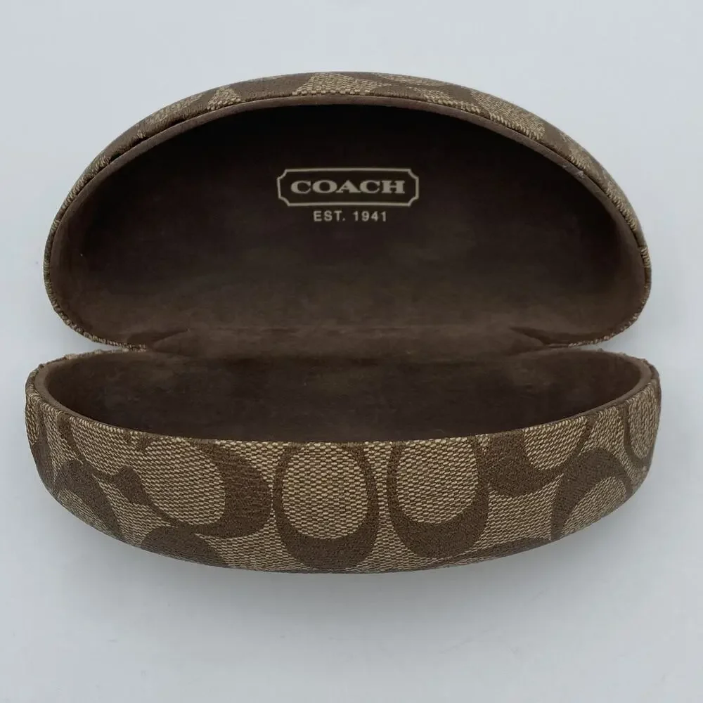 COACH Monogram Sunglass Case Brown Hard Clamshell Oversized Eye Glass Case
